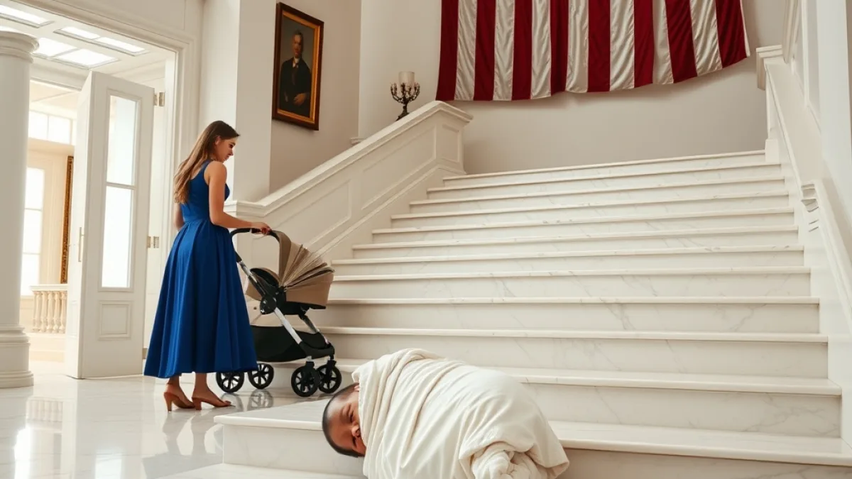 The Stepmother Pushed The Stroller Down The Marble Stairs