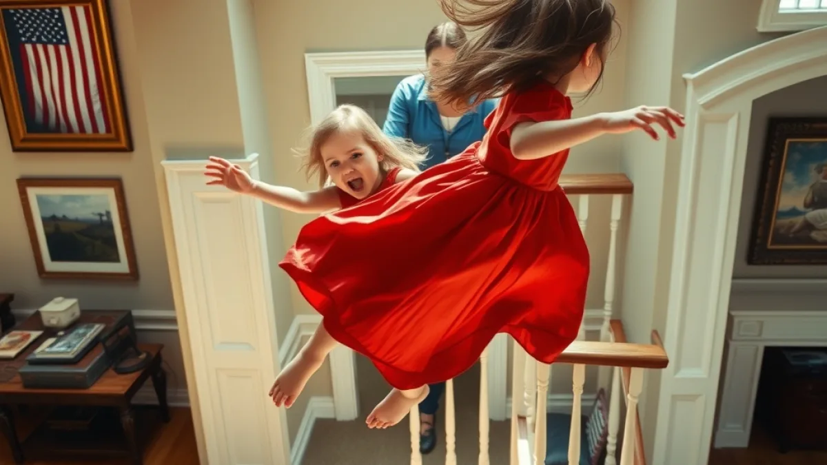 A Father Catches His Daughter Falling From The High Balcony