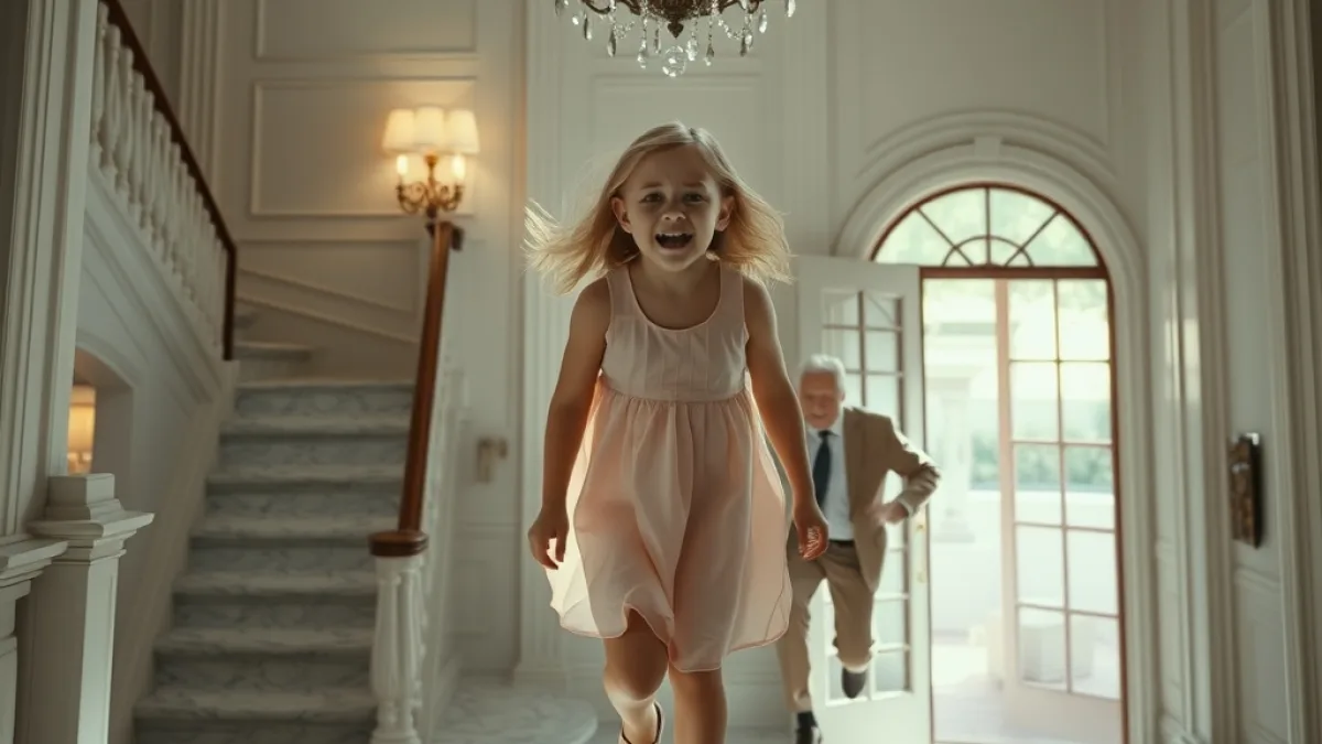 A Father Finds His Scared Daughter On The Mansion Stairs