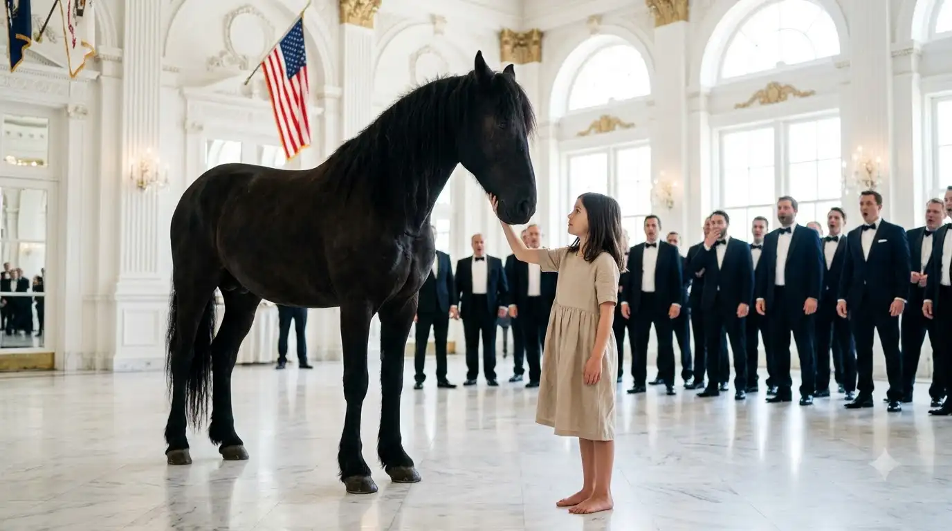 A Young Girl Steps Up To Ride An Untamed Black Horse
